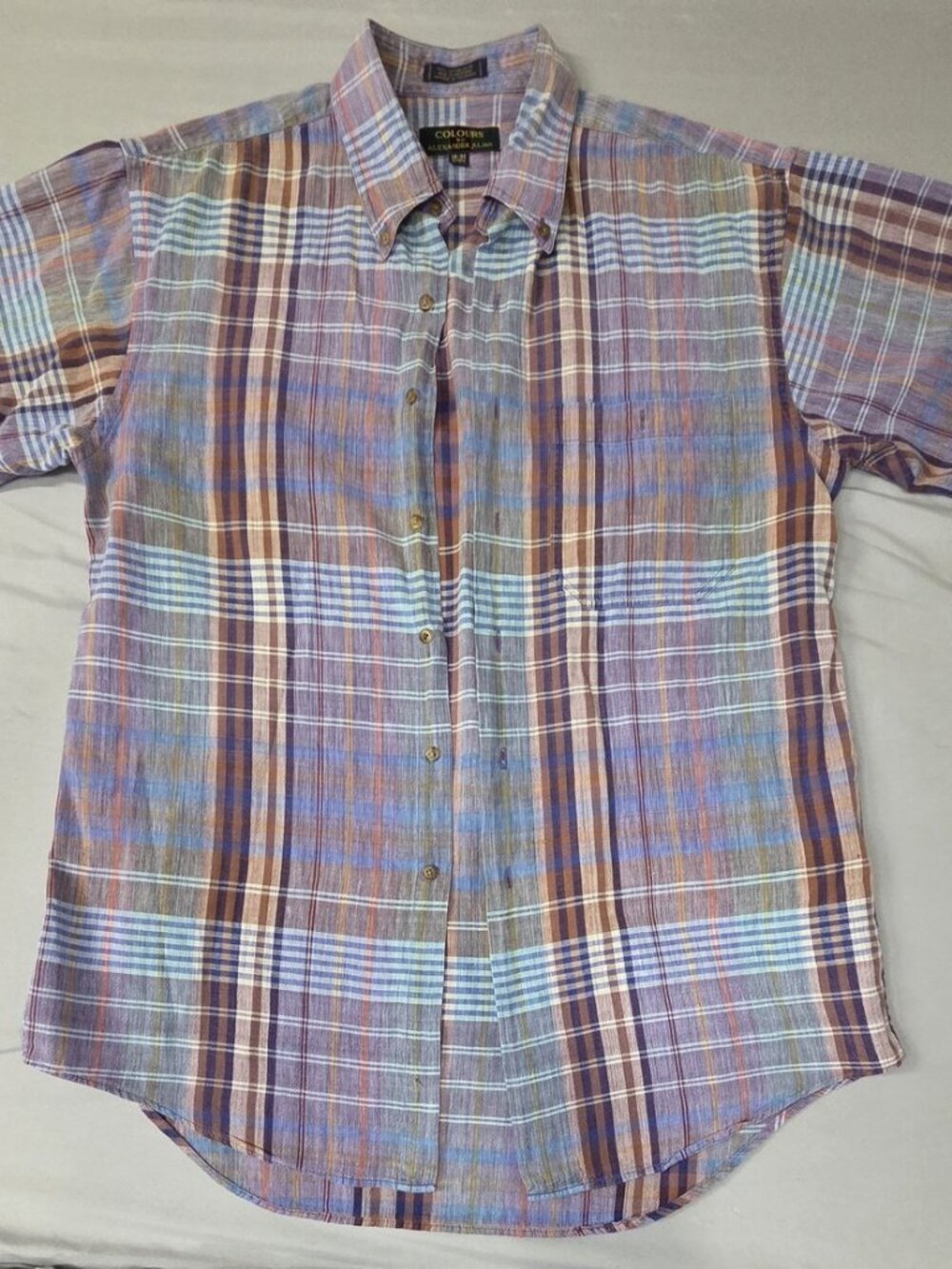 Colours by Alexander Julian M Purple Plaid SS Button Down
